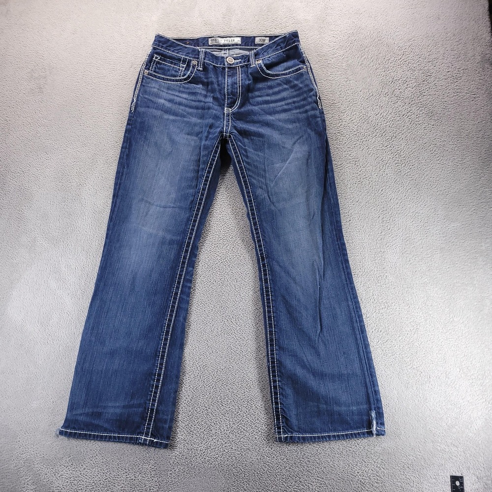 BKE Tyler Jeans Mens 32x30 Blue Bootcut Dark Wash Faded Preppy